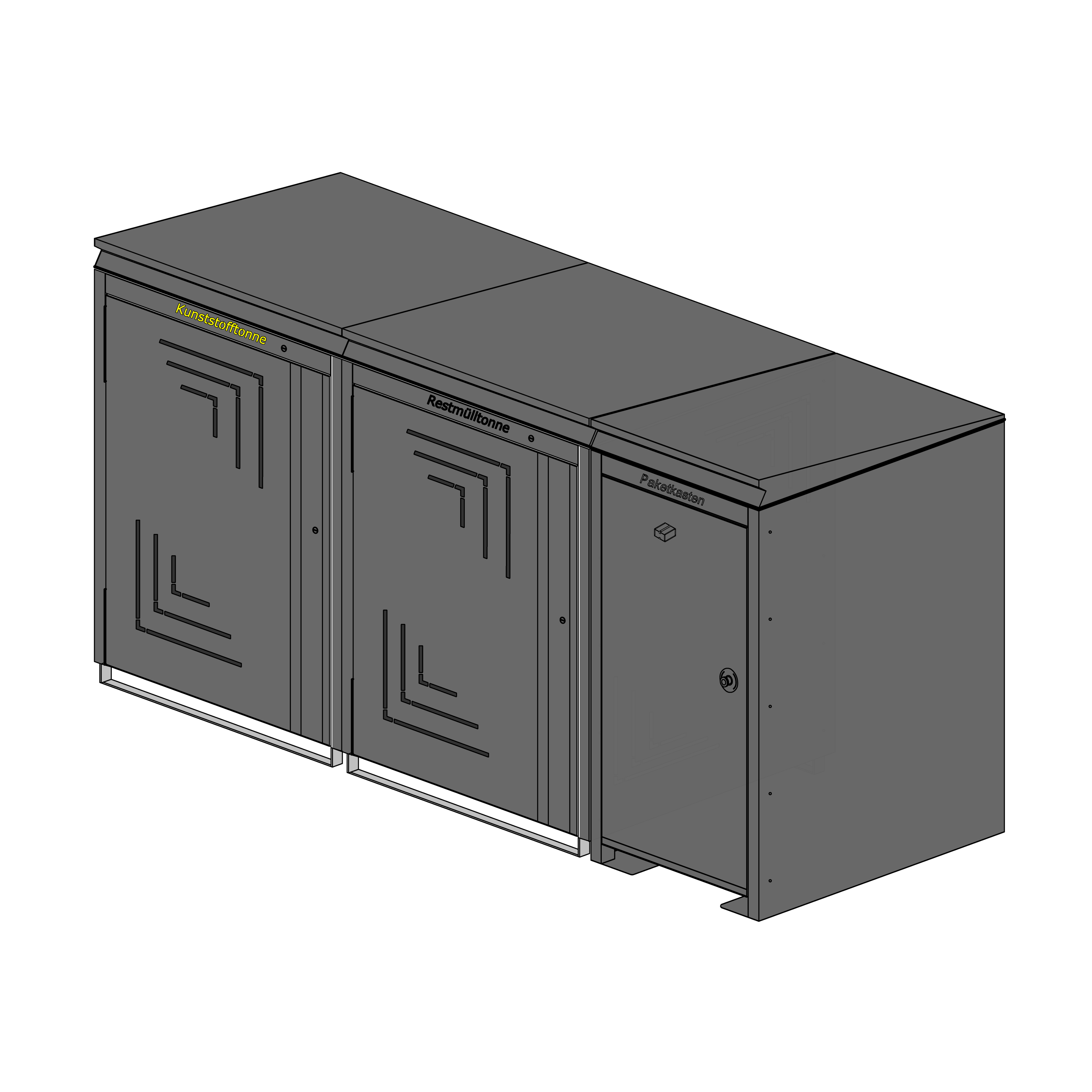 Kombination: 2 Mülltonnenboxen + Paketbox – DB703 Feinstruktur matt
