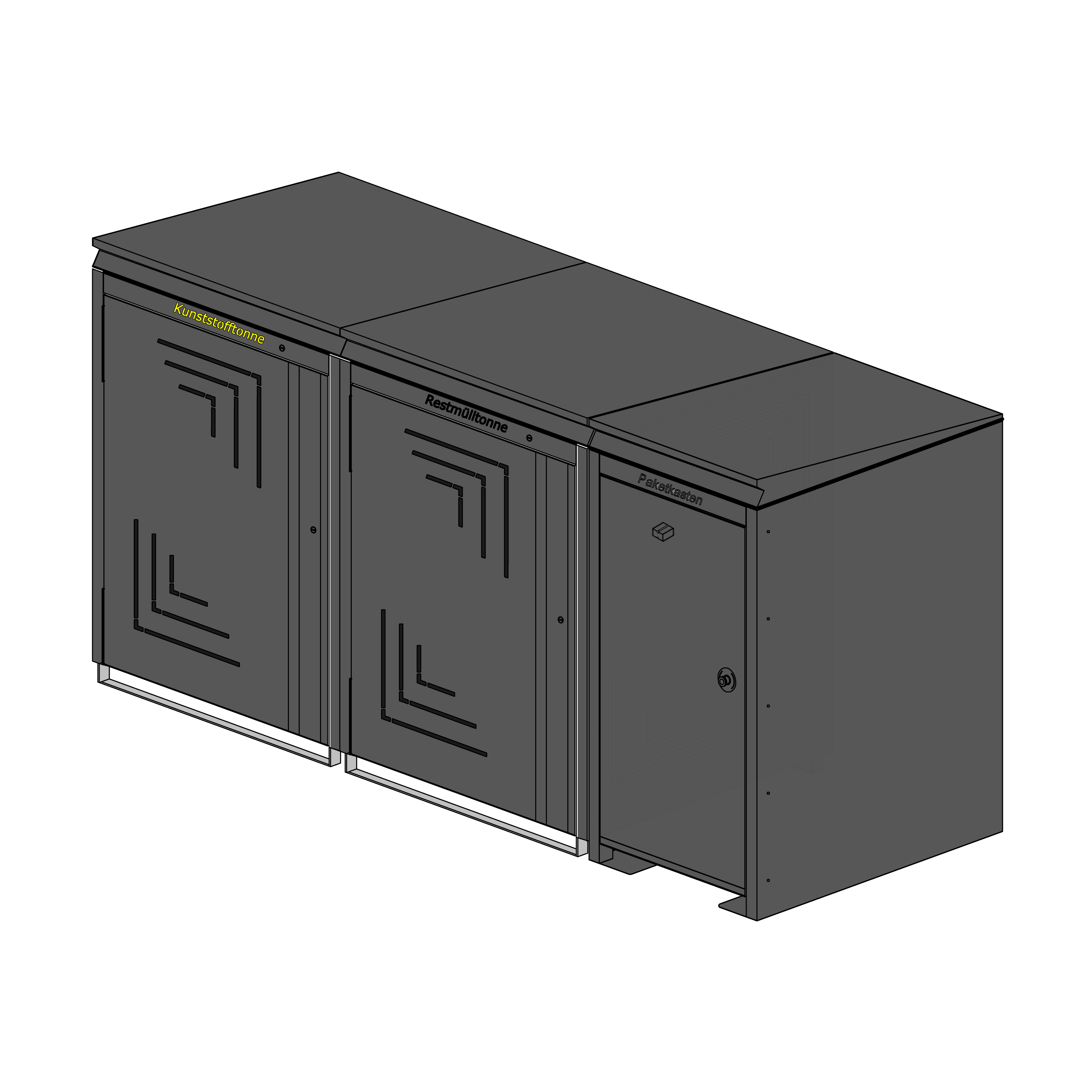 Kombination: 2 Mülltonnenboxen + Paketbox – RAL 7016 Feinstruktur matt