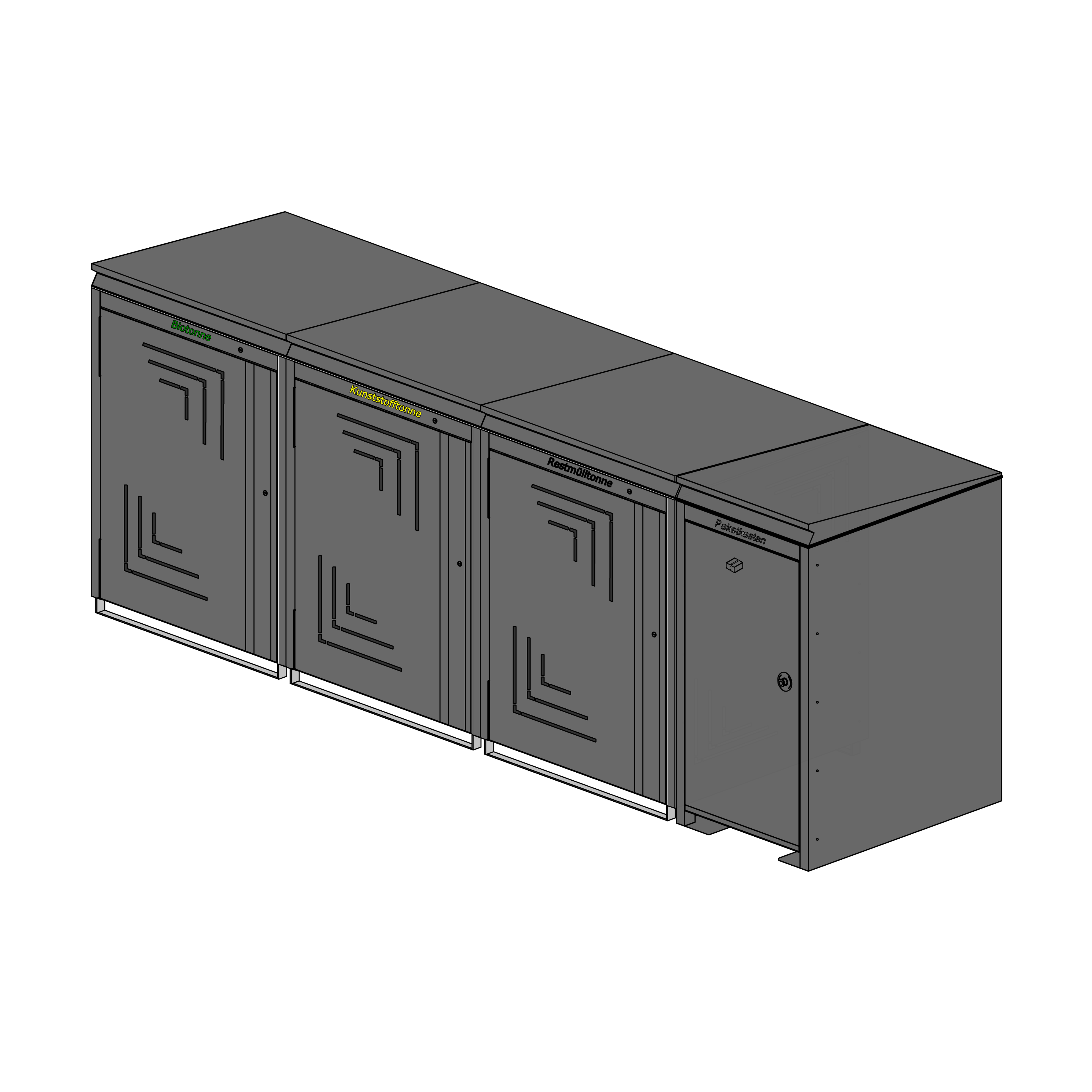Kombination: 3 Mülltonnenboxen + Paketbox – DB703 Feinstruktur matt