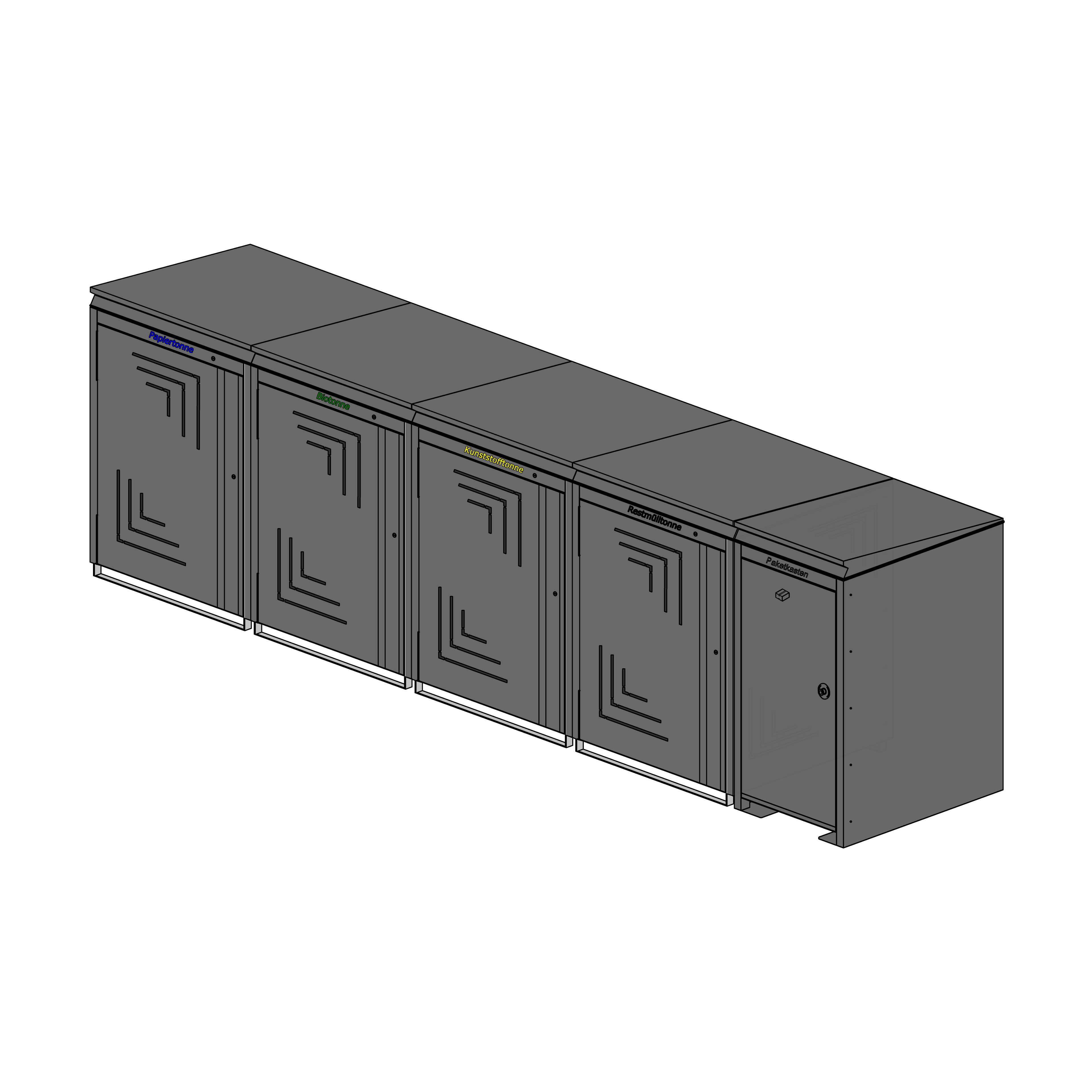 Kombination: 4 Mülltonnenboxen + Paketbox – DB703 Feinstruktur matt