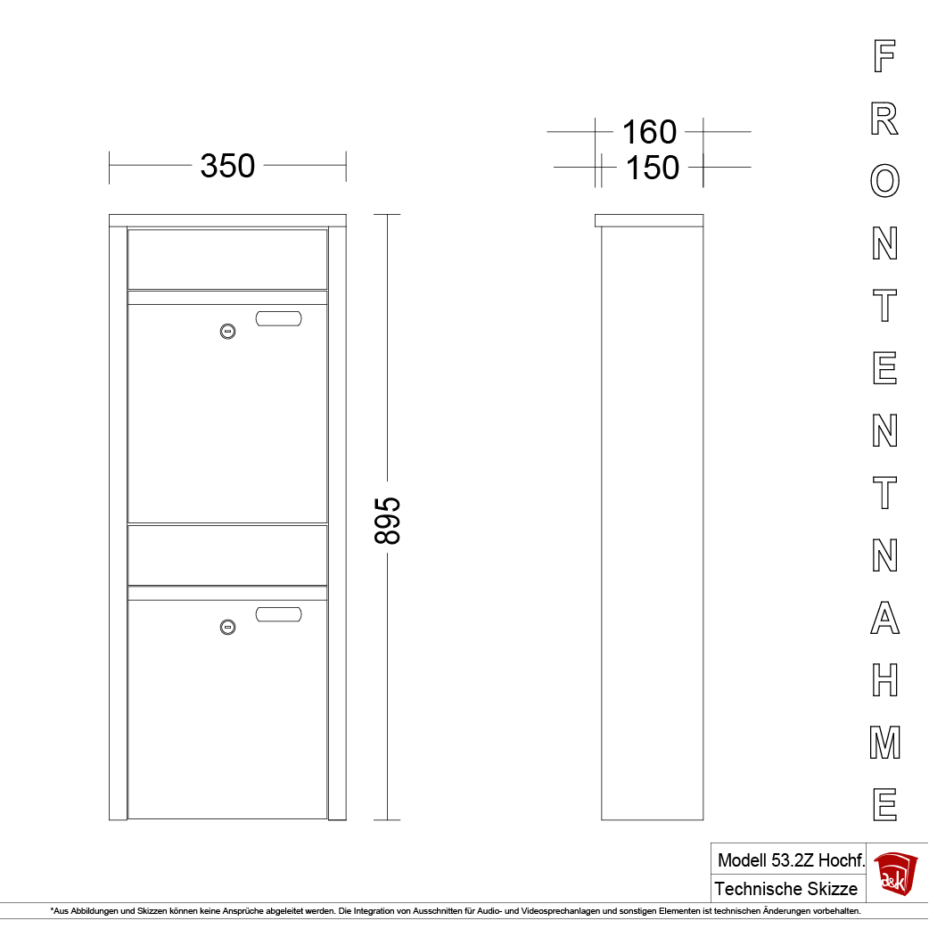 Briefkastenanlage 53.2Z Hochformat