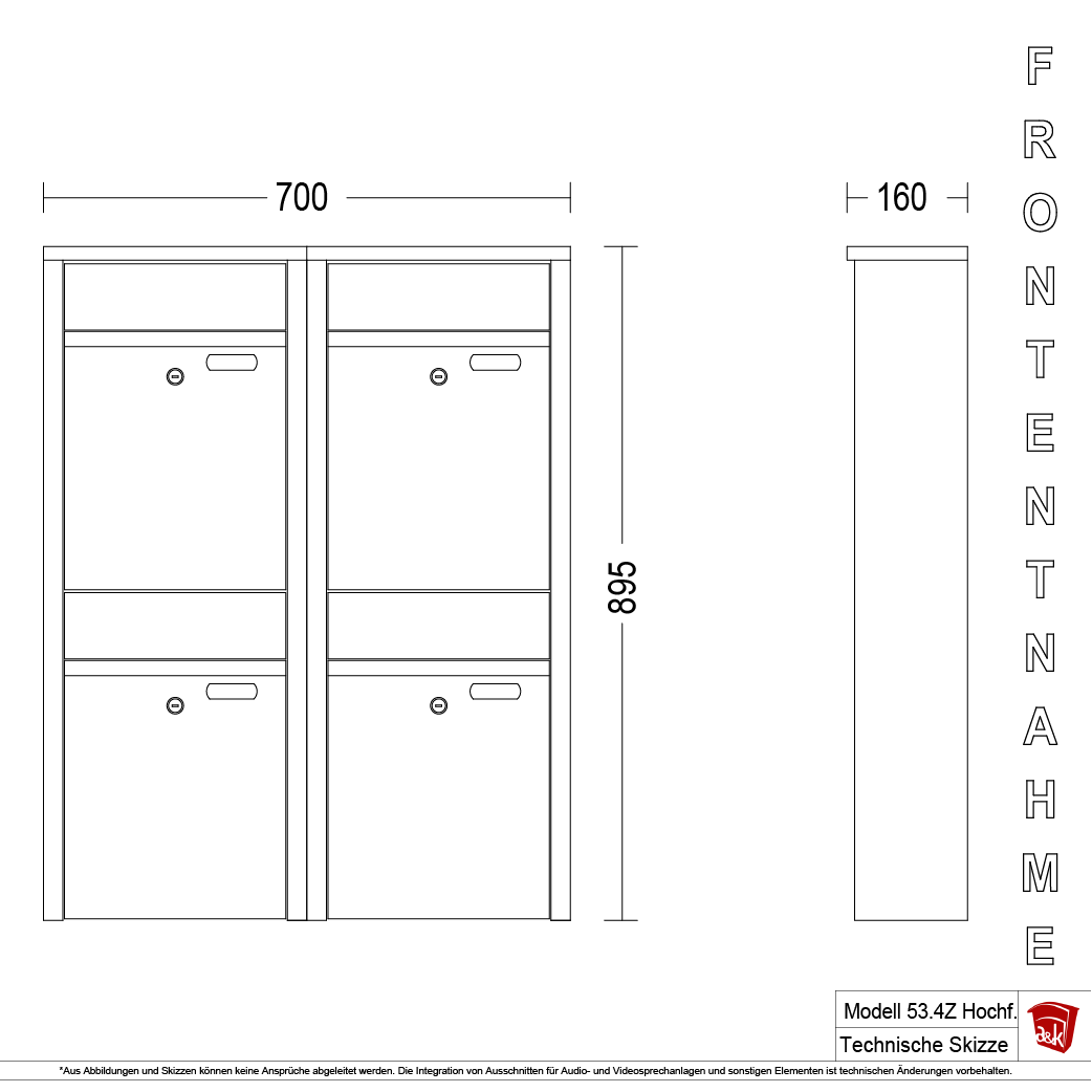 Briefkastenanlage 53.4Z Hochformat