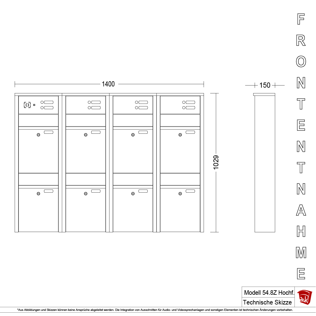 Briefkastenanlage 54.8Z Hochformat
