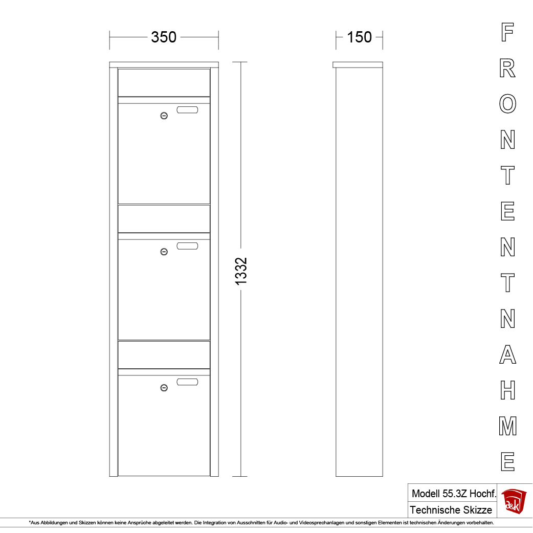 Briefkastenanlage 55.3Z Hochformat